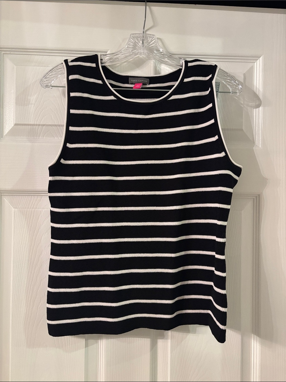 Vince Camuto Black and White Striped Sleeveless Knit Tank